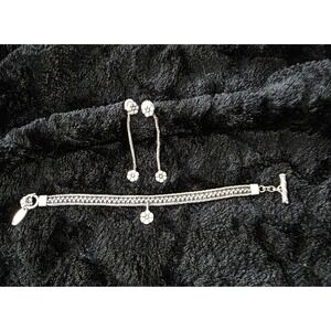 VINTAGE Lois Hill Sterling Silver Woven Bracelet Flower Charm & Dangle Earrings